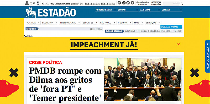 Homepage do Estadão nesta terça-feira (29).