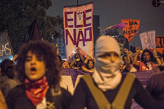 Protesters against Bolsonaro during #NotHim demonstration; this year’s elections in Brazil are unprecedentely polarized