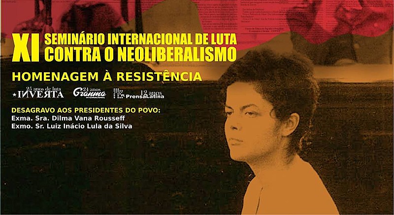 Cartaz do XI Seminário Internacional de Luta contra o Neoliberalismo, que acontecerá no próximo sábado (24)