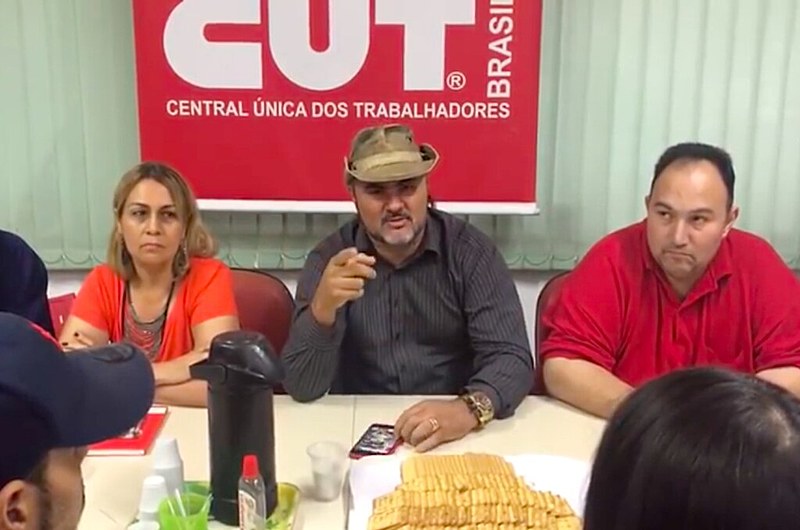 Marconi França em vídeo gravado ao lado de lideranças sindicais, na CUT-RJ