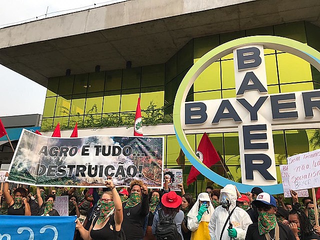 MST Women’s protest outside German transnational company’s headquarters in São Paulo, Brazil
