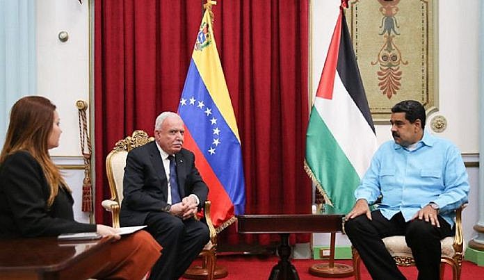 O ministro de Relações Exteriores palestino, Riad Al Malki, se reuniu com com o presidente venezuelano, Nicolás Maduro