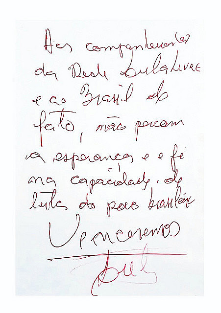 Lula escribió un mensaje positivo al Brasil de Fato el último jueves (07)