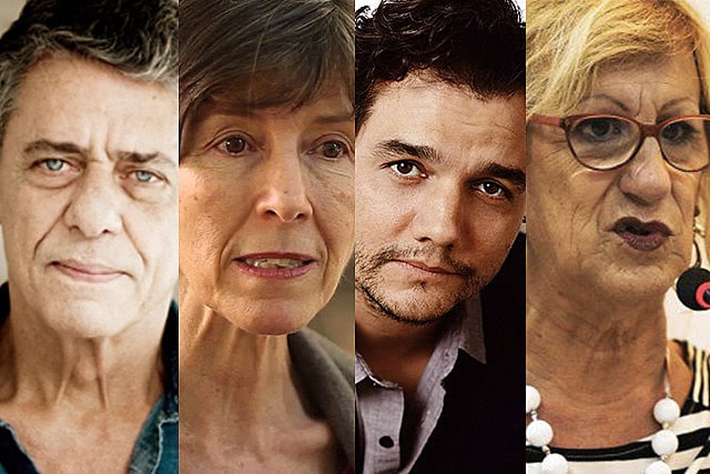 Da esquerda para direita, Chico Buarque, Maria Rita Kehl, Wagner Moura e Laerte Coutinho, que assinam o documento