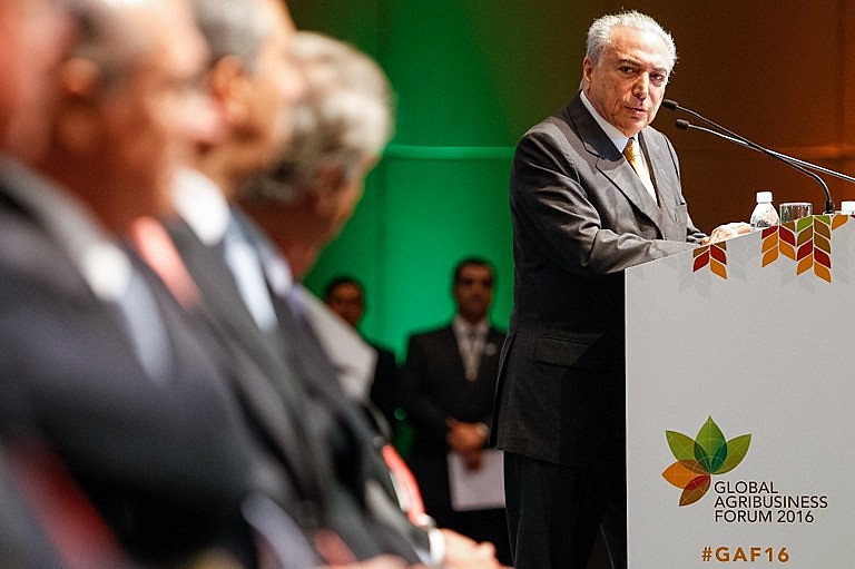 O presidente interino Michel Temer (PMDB) durante o encontro mundial do agronegócio
