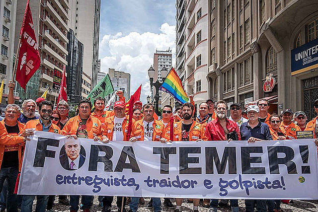 CUT, CTB, CSP Conlutas, Força Sindical, UGT y Nova Central en acto en noviembre de 2017