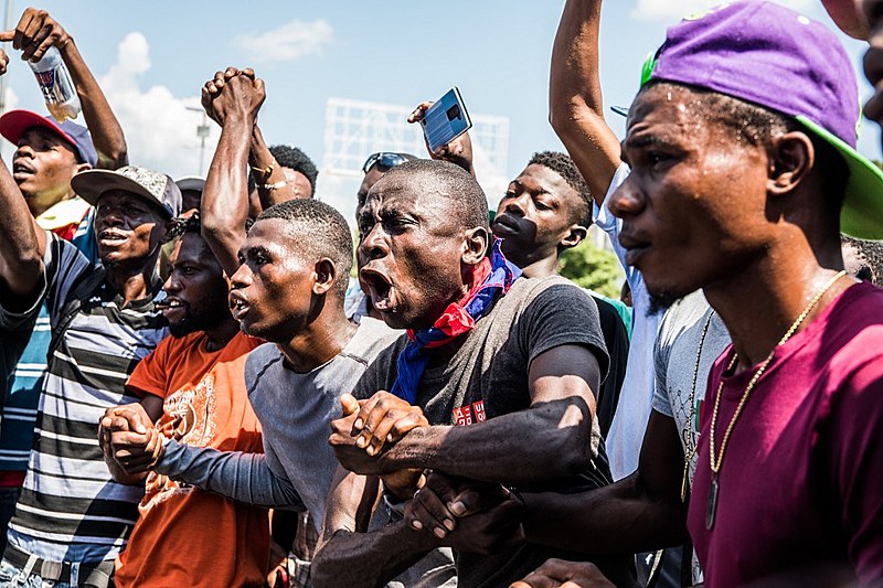 Demonstrators during protest in Port-au-Prince on Oct. 17 demanded the resignation of president Jovenel Moïse