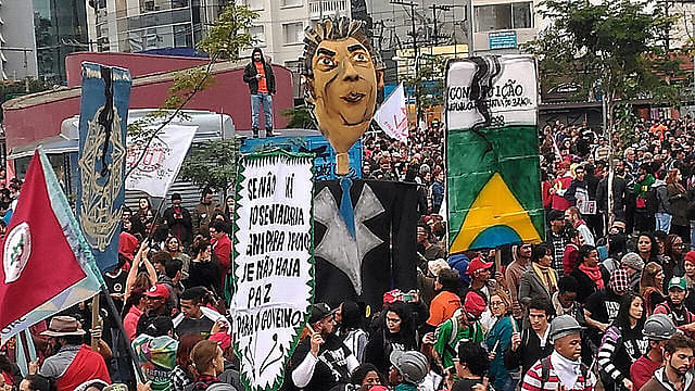 Ato realizado durante paralisação do dia 28 de maio em São Paulo (SP), no Largo da Batata
