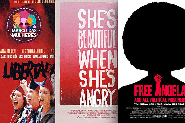 Cartazes dos filmes Libertárias,  Ela fica bonita quando está brava e Libertem Angela Davis, que integram a lista