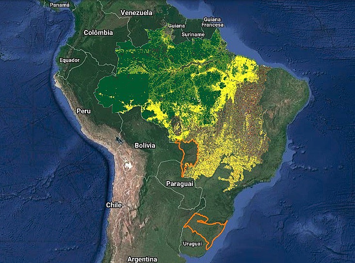 Imagem produzida a partir dos sistemas de monitoramento do Inpe