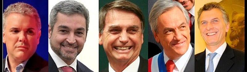Da esquerda para a direita, Iván Duque, Mario Abdo Benítez, Jair Bolsonaro, Sebastián Piñera e Mauricio Macri