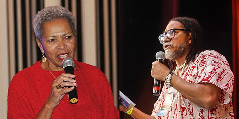 A estadunidense Sheila Walker (esq.) e o venezuelano Jesus Chucho García debatem a resistência negra