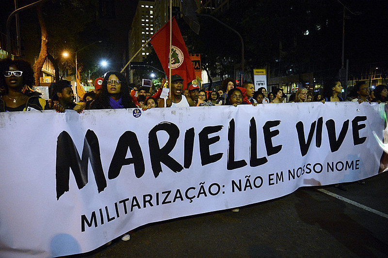 Passeata no Rio de Janeiro para lembrar 120 dias do assassinato de Marielle Franco e seu motorista, Anderson Gomes, em julho de 2018