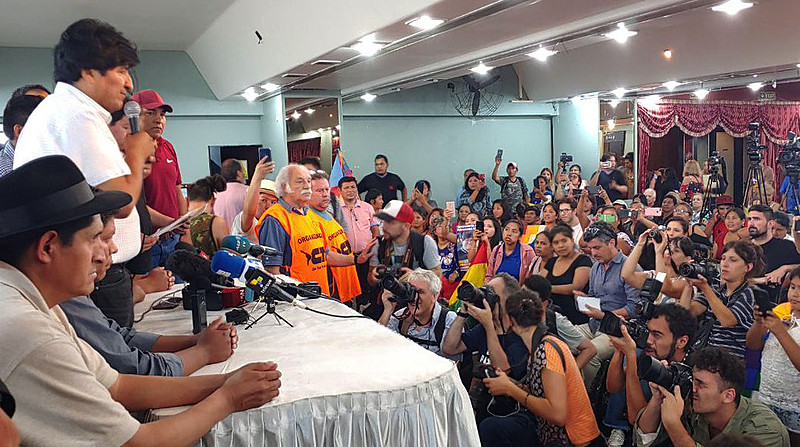 O ex-presidente Evo Morales durante encontro de dois dias com os líderes do MAS-IPSP e do Pacto de Unidade que definiu os candidatos