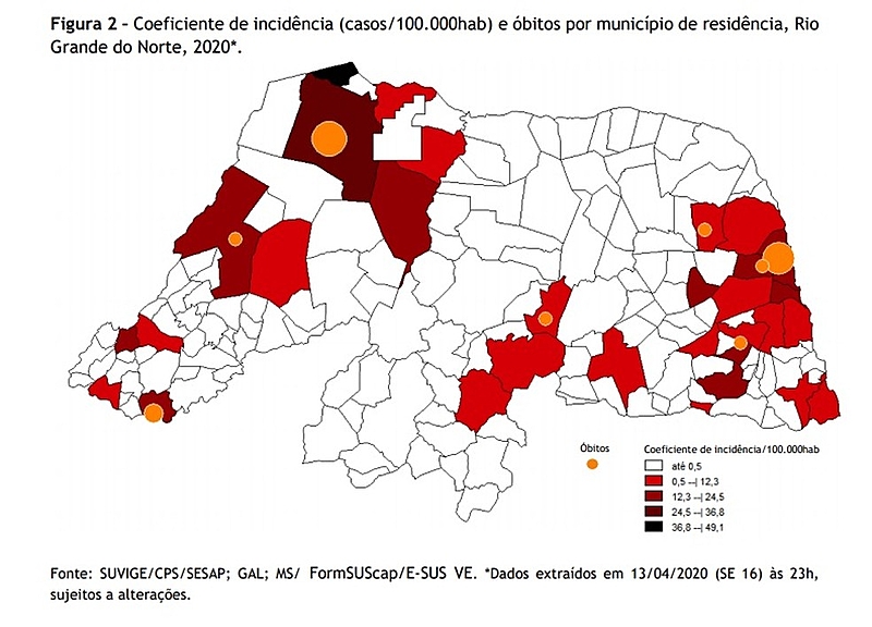 Mapa com taxa de coronavírus