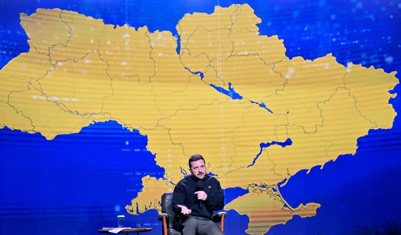 O presidente ucraniano, Volodymyr Zelensky, realiza uma coletiva de imprensa de fim de ano em Kiev, em 19 de dezembro de 2023