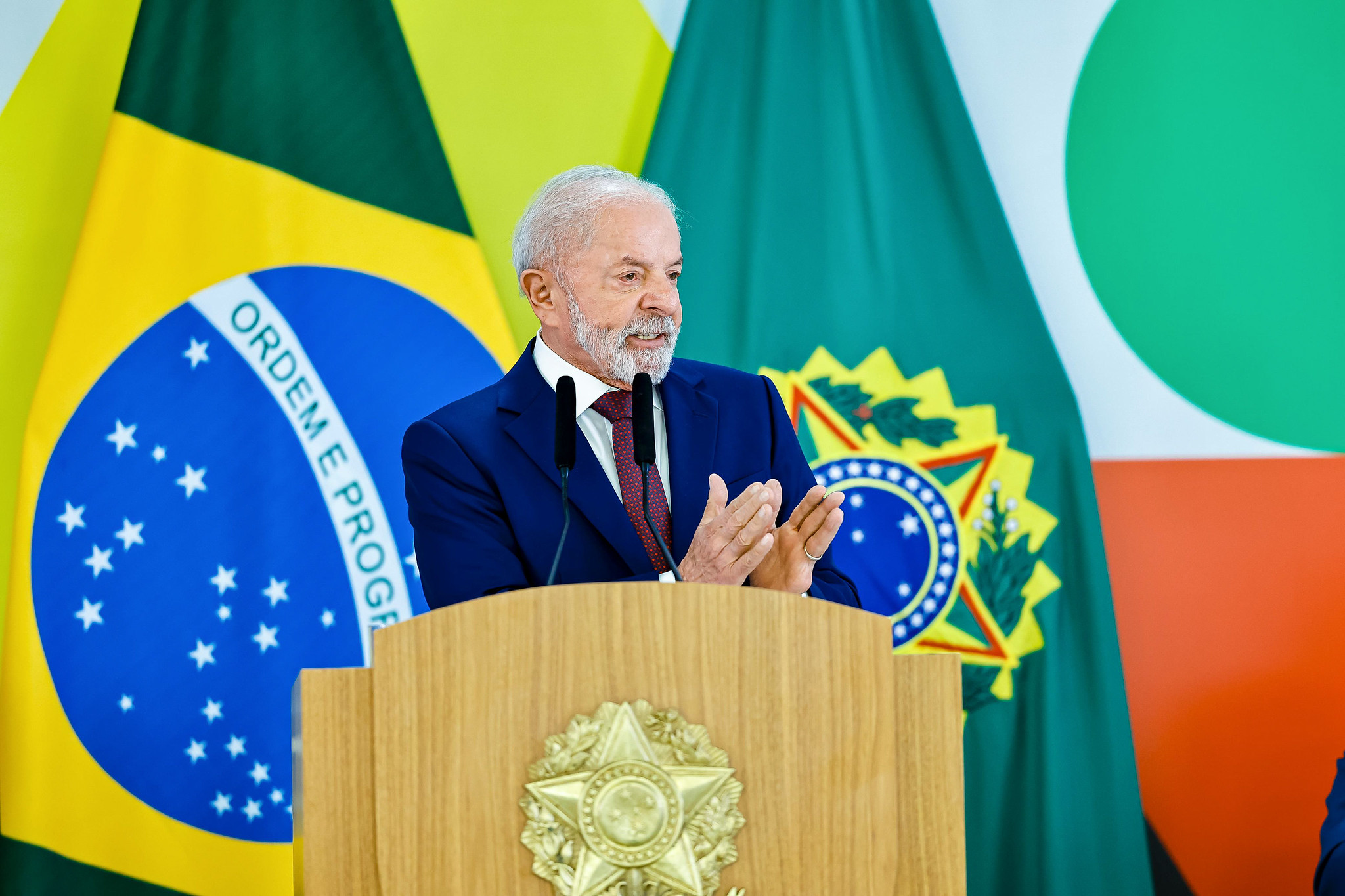 Presidente Lula, durante coletiva de imprensa, nesta terça (18), no Palácio do Planalto.