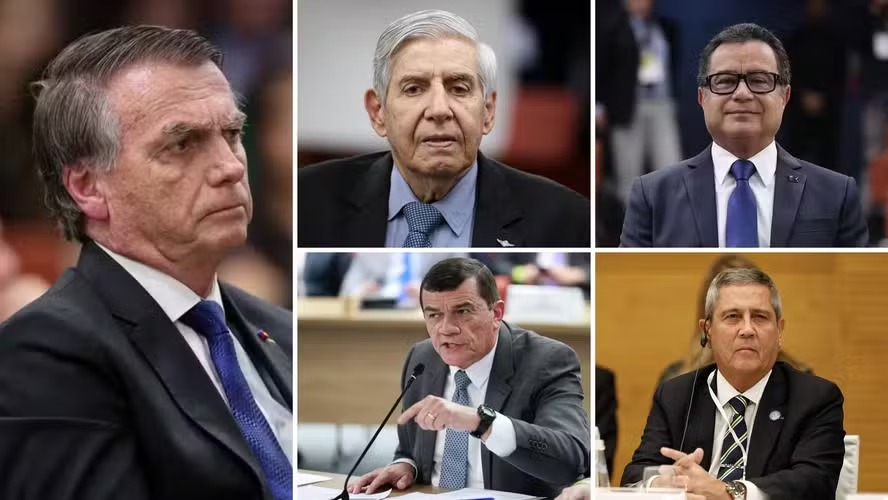 Militares do núcleo 1 condenados na trama golpista: Jair Bolsonaro, Augusto Heleno, Almir Garnier, Paulo Sérgio, e Walter Braga Netto