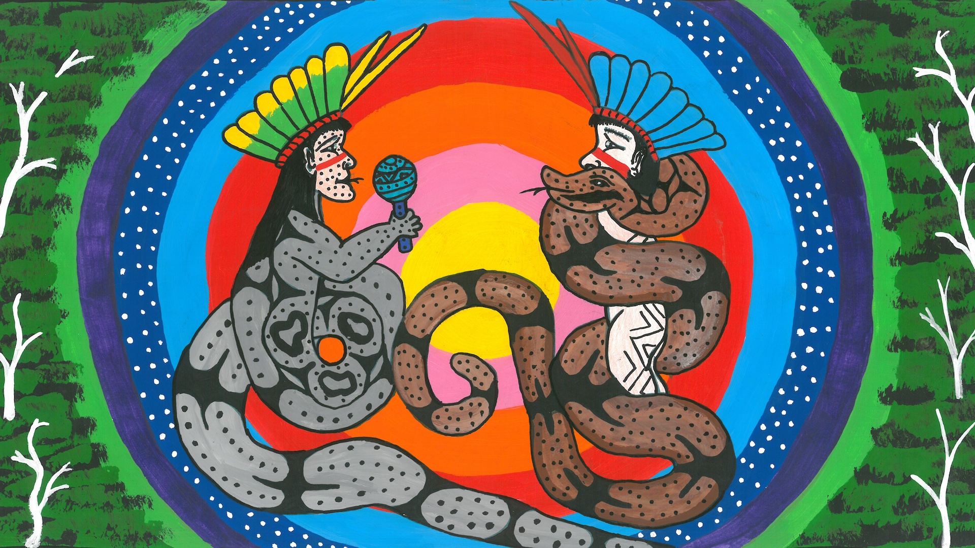 Imagem do game Huni Kuin: Beya Xinã Bena que traz a cosmologia da ayahuasca a partir do povo Huni Kuin