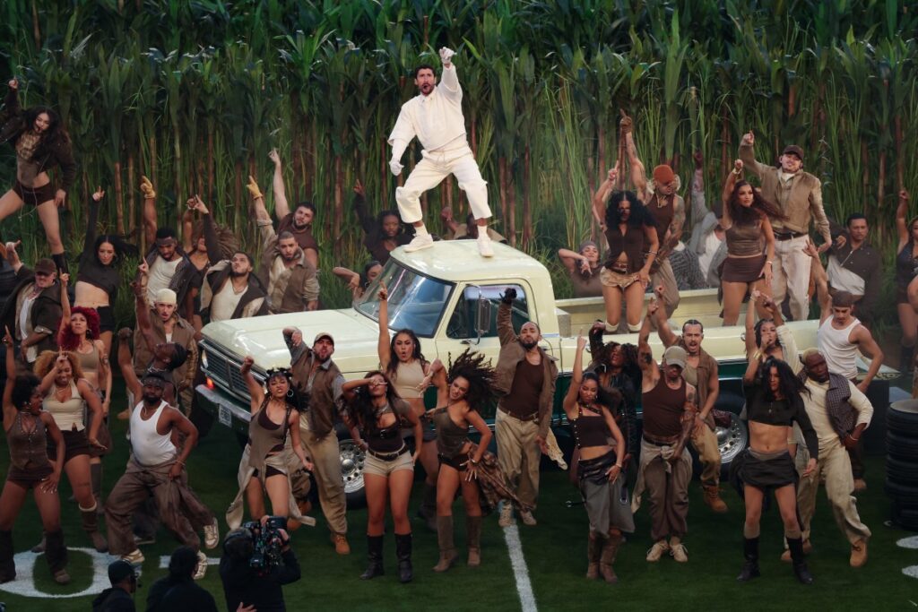 Puerto Rican singer Bad Bunny performs during Super Bowl LX Patriots vs Seahawks Apple Music Halftime Show at Levi's Stadium in Santa Clara, California on February 8, 2026. (Photo by Patrick T. Fallon / AFP)