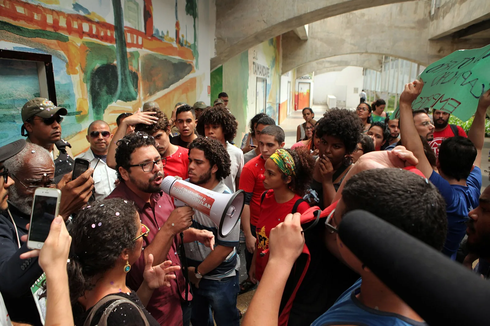Ivan Moraes, então vereador do Recife, durante manifestação sobre o transporte público