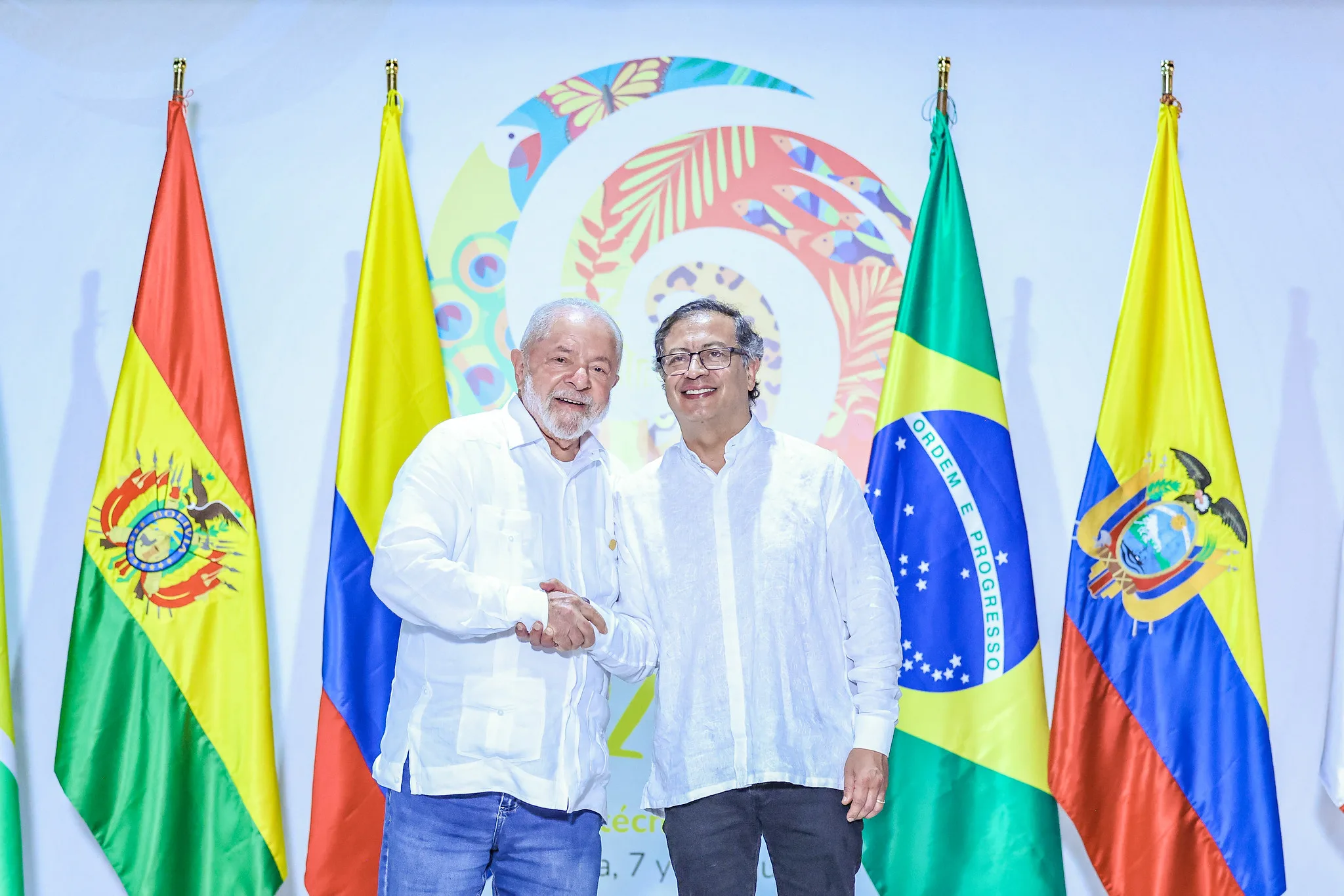 Lula e Gustavo Petro durante reunião técnico-científica sobre a Amazônia na Universidade Nacional da Colômbia, em 2023.