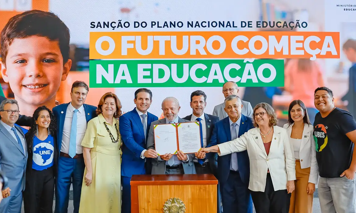 Presidente da República, Luiz Inácio Lula da Silva, durante cerimônia de sanção do Projeto de Lei nº 2614, de 2024, que aprova o Plano Nacional de Educação (PNE), no Palácio do Planalto. Foto: Ricardo Stuckert/PR© Ricardo Stuckert/PR