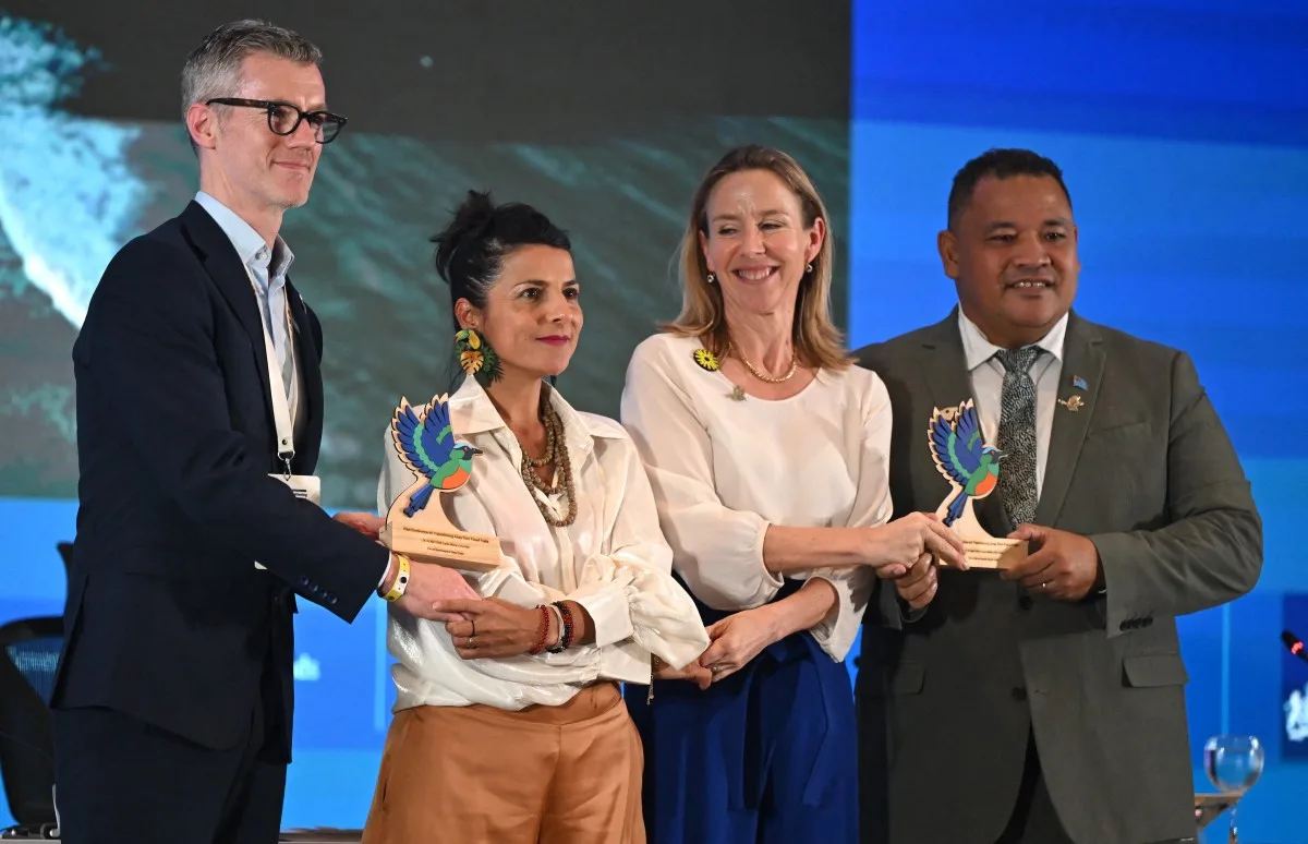 Representantes da Irlanda, Colômbia, Holanda e Tuvalu durante a conferência em Santa Marta Raul Arboleda / AFP