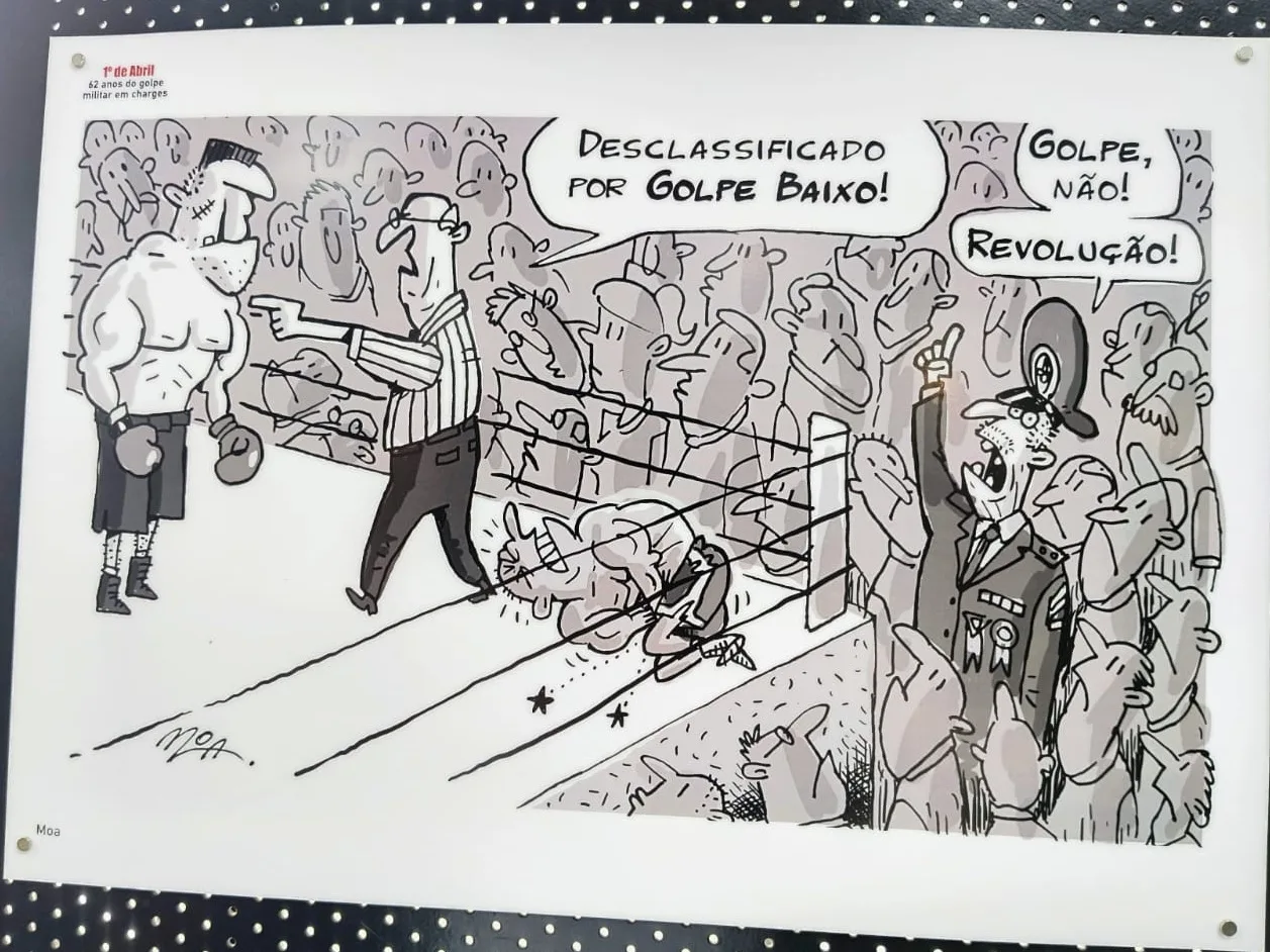 Mostra “1º de Abril 62 anos do golpe militar em charges”, montada no saguão Adel Carvalho, na Câmara Municipal de Porto Alegre (CMPA), inaugura nesta quarta-feira (1), às 19h