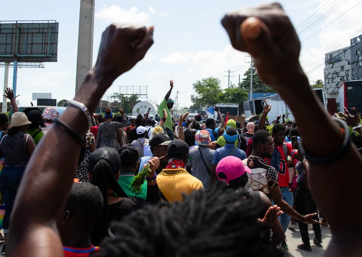 Protestors rally against rising fuel prices in Port-au-Prince, Haiti, on April 20, 2026. Workers say that fuel prices should not exceed their minimum wage. Oil prices surged Monday on a re-escalation of hostilities in the Middle East war after Iran closed the Strait of Hormuz at the weekend, just a day after reopening it, citing the United States' blockade of its ports. (Photo by Clarens SIFFROY / AFP)