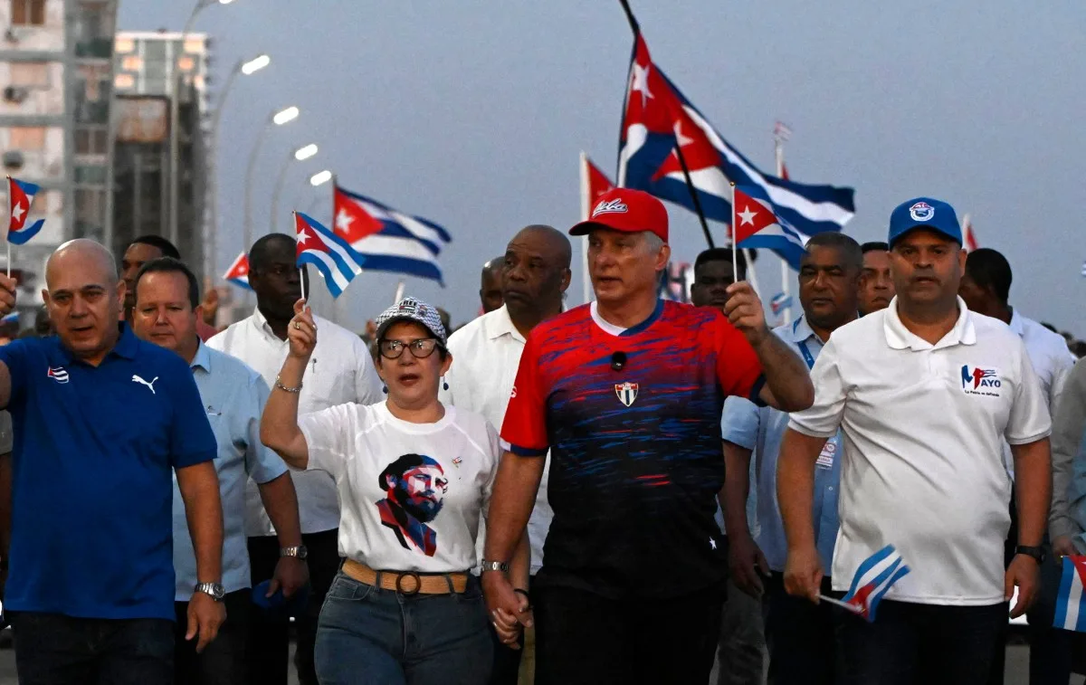 O presidente de Cuba, Miguel Diaz-Canel, no Dia do Trabalho