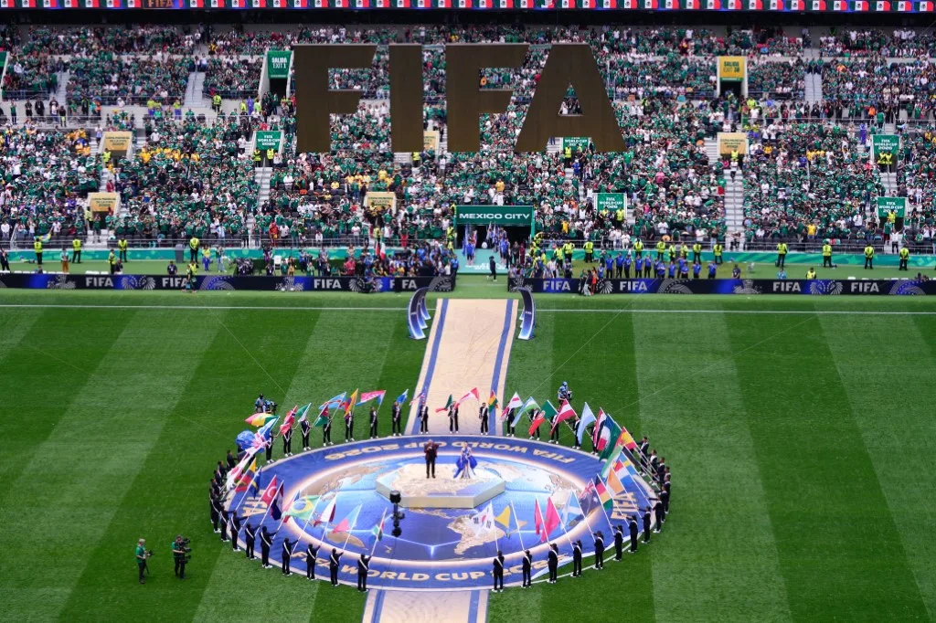MEXICO CITY, MEXICO - JUNE 11: Andrea Bocelli and EJAE perform at the Opening Ceremony during the World Cup First Stage Group A match between Mexico and South Africa at Estadio Azteca (Mexico Stadium) in Mexico City, Mexico on June 11, 2026. Jose Hernandez / Anadolu (Photo by Jose HERNANDEZ / Anadolu via AFP)